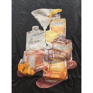 Cocktail Bottles Graphic Tee Black Cotton M Artist Signed NWOT